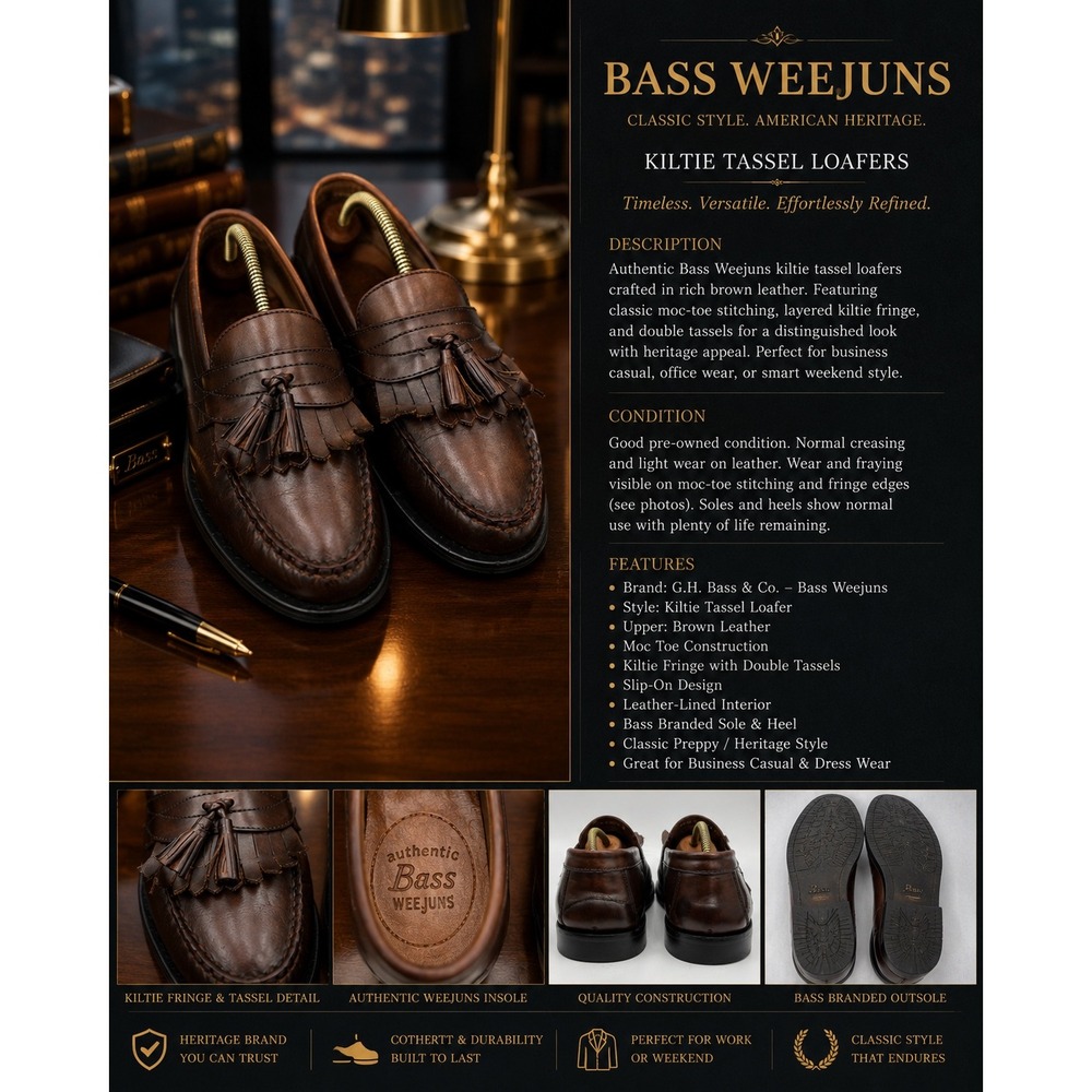Bass Weejuns Men's Brown Leather Kiltie Tassel Loafers – Classic Dress Shoes